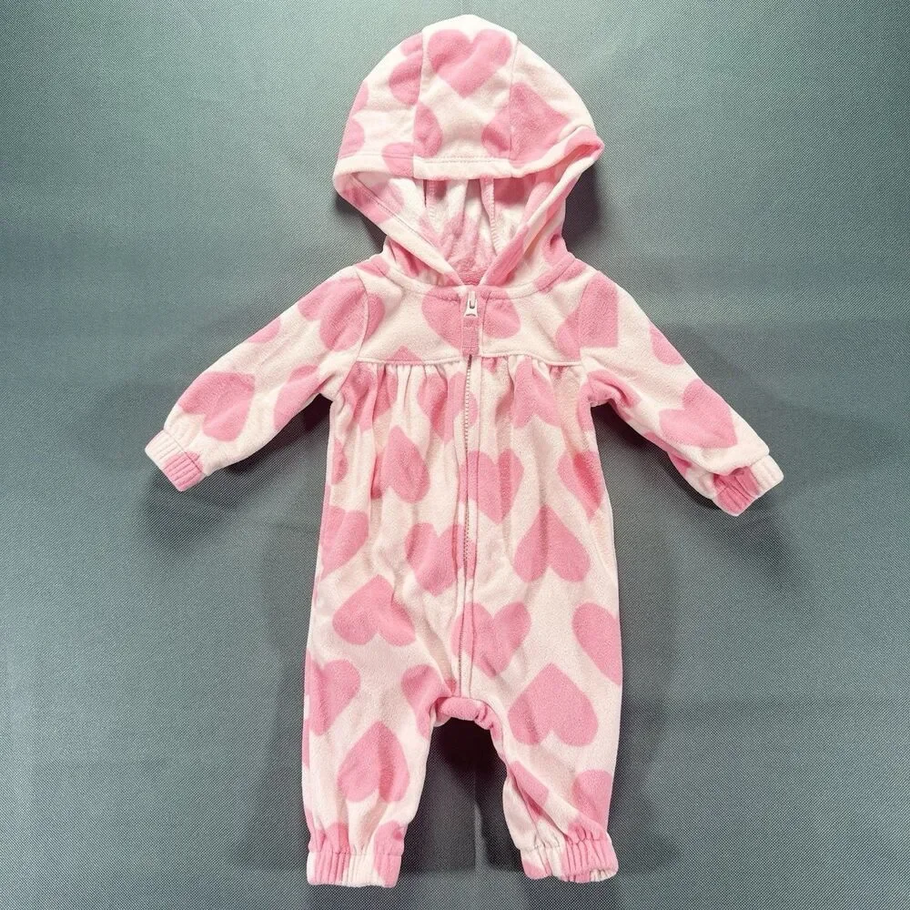 Baby Girl Clothes New Carter's Newborn Pink Fleece Heart Hooded Outfit
